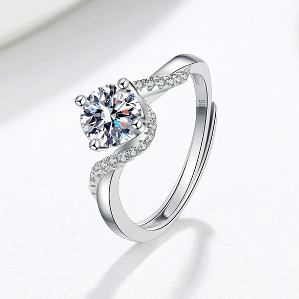 Women's Sterling Silver Geometric Four Claw Wedding Ring With Electroplated Inlaid Stone Adjustable Opening Band