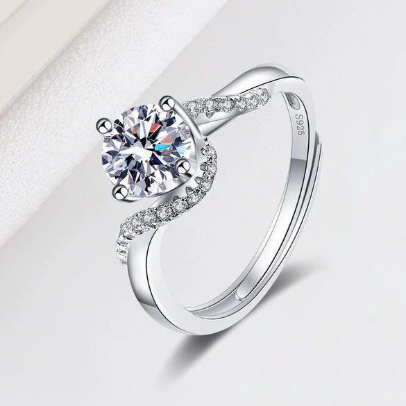 Women's Sterling Silver Geometric Four Claw Wedding Ring With Electroplated Inlaid Stone Adjustable Opening Band