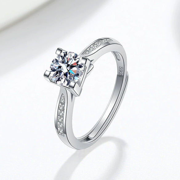 Women's 925 Sterling Silver Geometric Inlaid Diamond Fourclaw Open Ring Electroplated