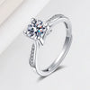 Women's 925 Sterling Silver Geometric Inlaid Diamond Fourclaw Open Ring Electroplated