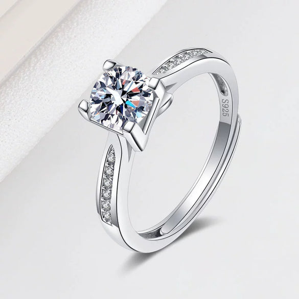 Women's 925 Sterling Silver Geometric Inlaid Diamond Fourclaw Open Ring Electroplated