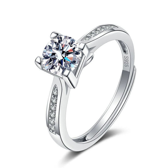 Women's 925 Sterling Silver Geometric Inlaid Diamond Fourclaw Open Ring Electroplated