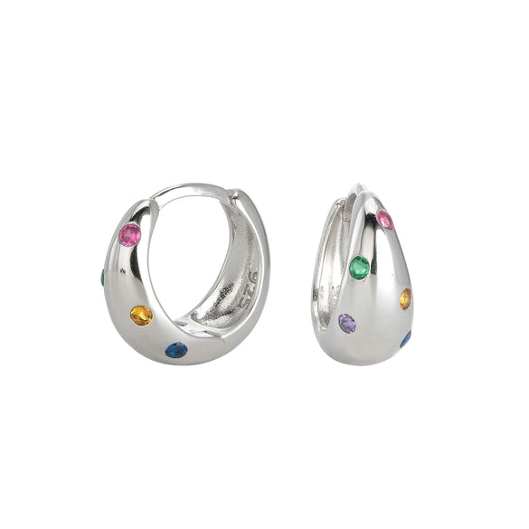 Women's 925 Sterling Silver Geometric Inlaid Zircon Round Gem Earrings