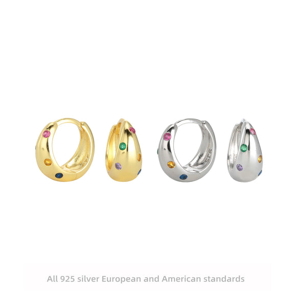 Women's 925 Sterling Silver Geometric Inlaid Zircon Round Gem Earrings