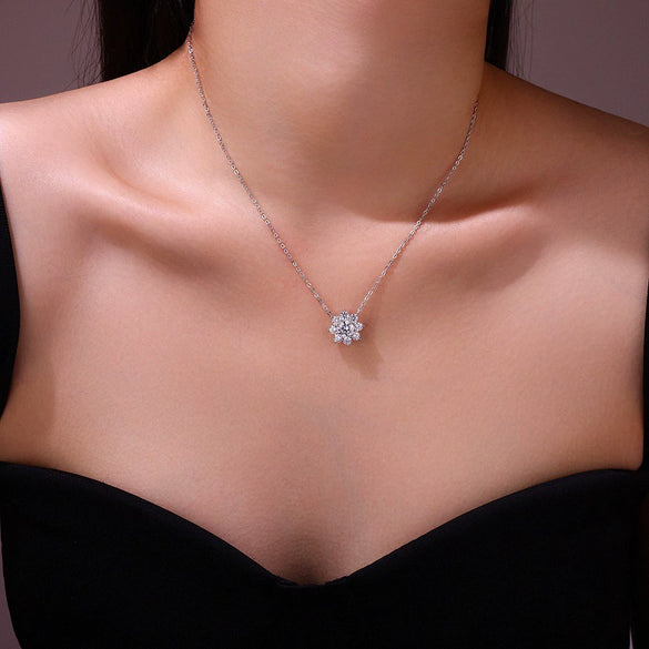 Women's 925 Sterling Silver Geometric Inlay Sunflower Clavicle Necklace