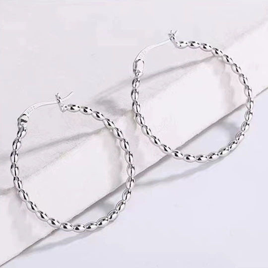 Women's 925 Sterling Silver Geometric Large Hoop Earrings Simple Light Luxury Round Bead Circle Earrings With Fine Craftsmanship