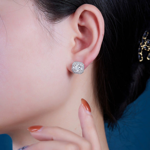 Women's 925 Sterling Silver Geometric Light Luxury Earrings Set With Diamonds