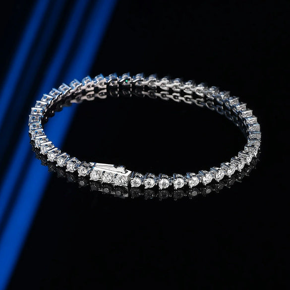Women's Sterling Silver Geometric Moissanite Bracelet Set With Diamonds