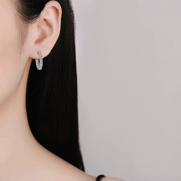 Women's 925 Sterling Silver Geometric Moissanite Inlaid Earrings