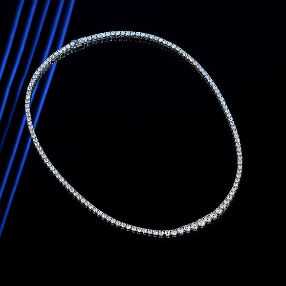 Women's Sterling Silver Geometric Moissanite Necklace With Diamonds And Conventional Chain