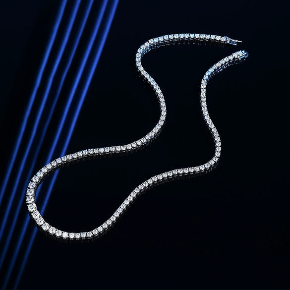 Women's Sterling Silver Geometric Moissanite Necklace With Diamonds And Conventional Chain