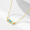 Women's Sterling Silver Geometric Opal Necklace With Diamond Design And Cross Chain