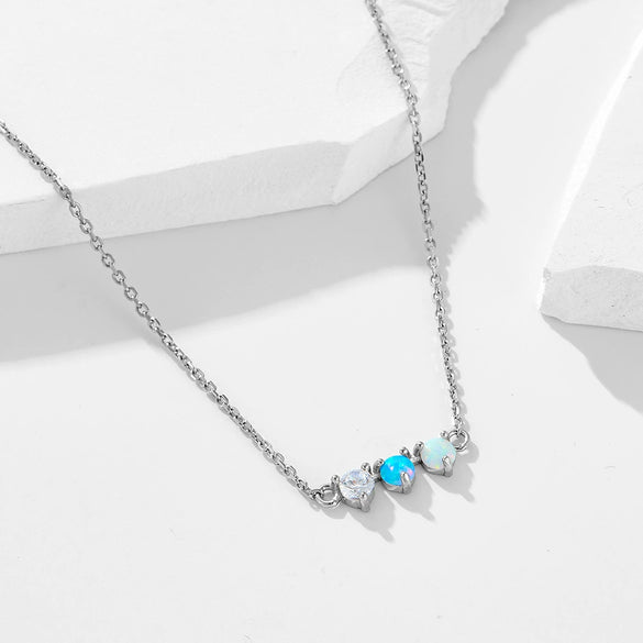 Women's Sterling Silver Geometric Opal Necklace With Diamond Design And Cross Chain