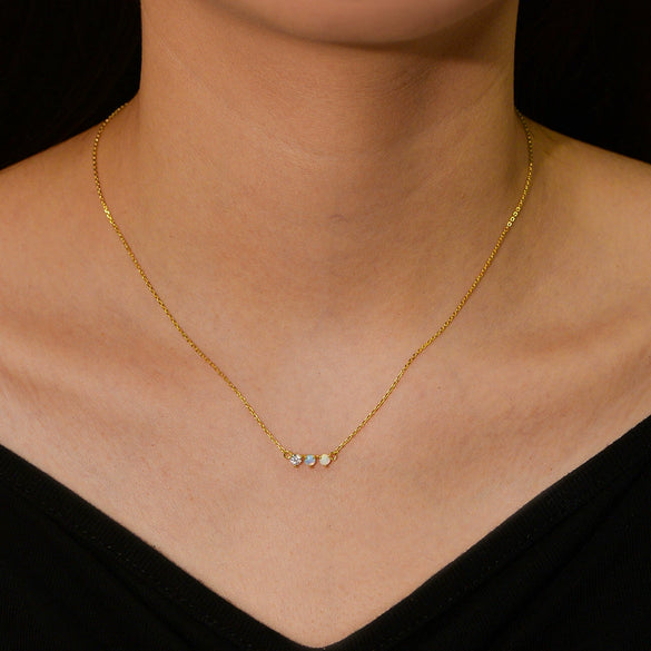 Women's Sterling Silver Geometric Opal Necklace With Diamond Design And Cross Chain