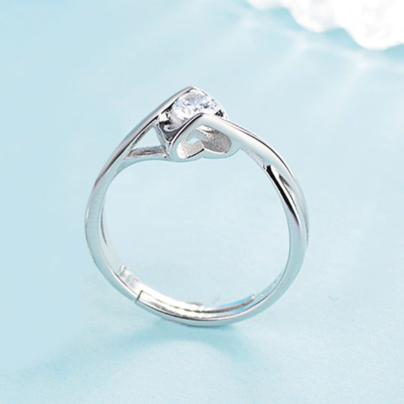 Women's Sterling Silver Geometric Open Ring With Simulated Diamond Electroplated Simple Fashion Jewelry