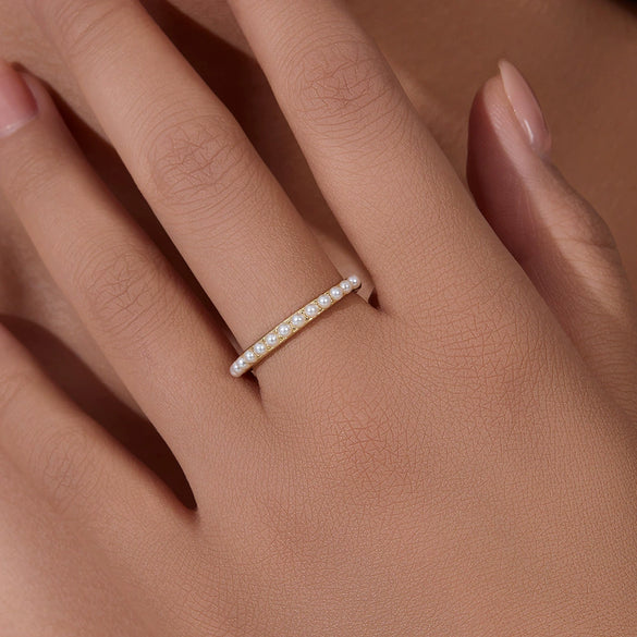 Women's 925 Sterling Silver Geometric Pearl Ring