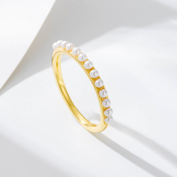 Women's 925 Sterling Silver Geometric Pearl Ring