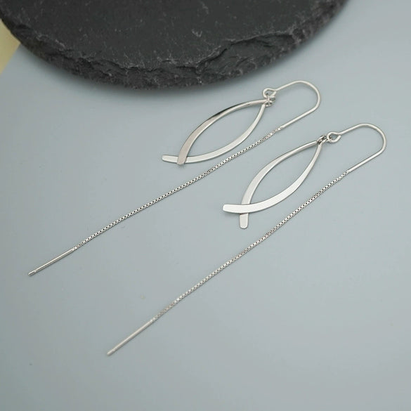 Women's 925 Sterling Silver Geometric Pisces Tassel Ear Threader Earrings Minimalist Distinctive Line Style Elegant Fashion Jewelry