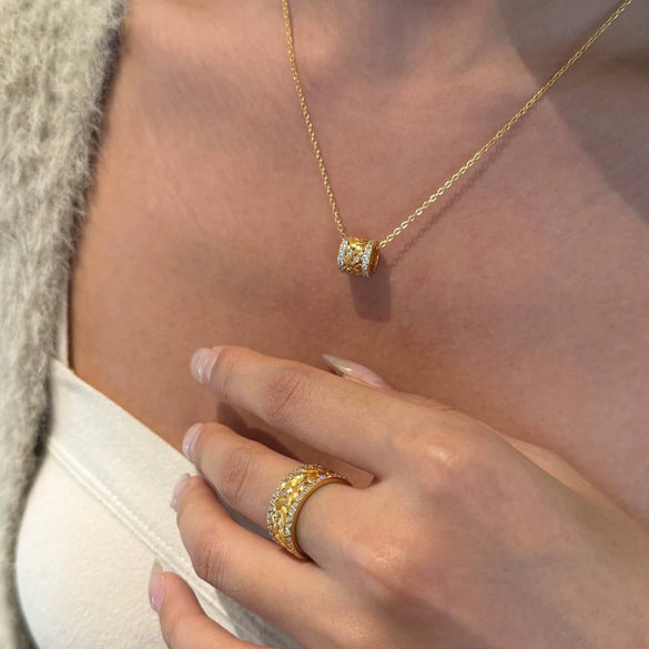 Women's 925 Sterling Silver Geometric Ring And Necklace With Electroplating Design