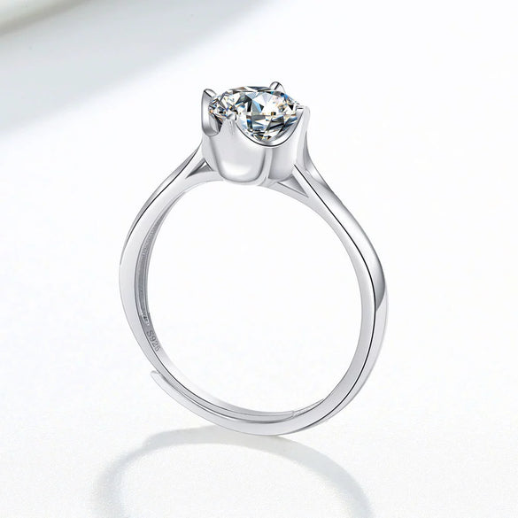 Women's Sterling Silver Geometric Ring Bracelet With Four Claw Single Stone Setting Sweet Romantic Electroplated Jewelry