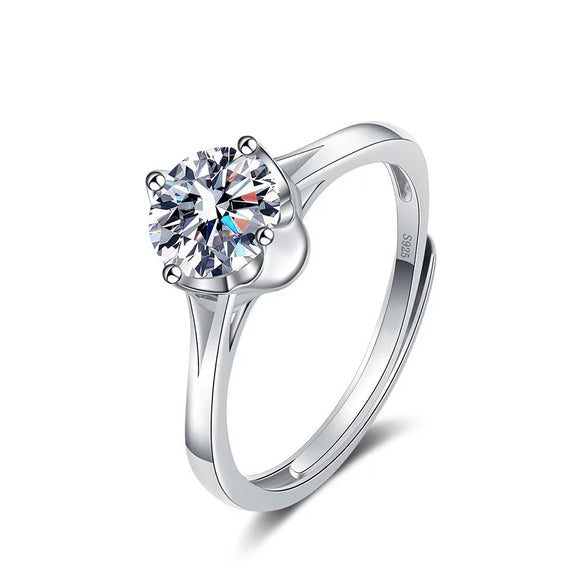 Women's Sterling Silver Geometric Ring Bracelet With Four Claw Single Stone Setting Sweet Romantic Electroplated Jewelry