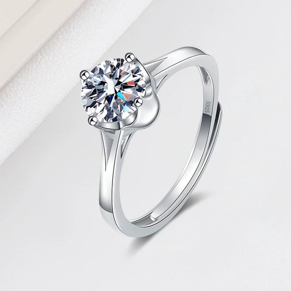 Women's Sterling Silver Geometric Ring Bracelet With Four Claw Single Stone Setting Sweet Romantic Electroplated Jewelry