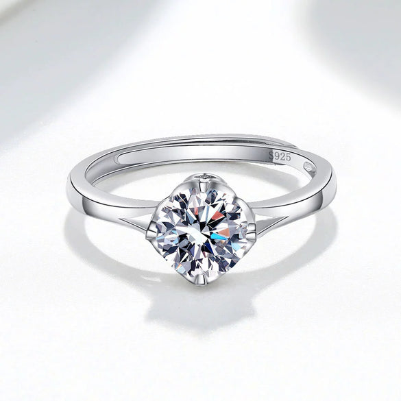Women's Sterling Silver Geometric Ring Bracelet With Four Claw Single Stone Setting Sweet Romantic Electroplated Jewelry