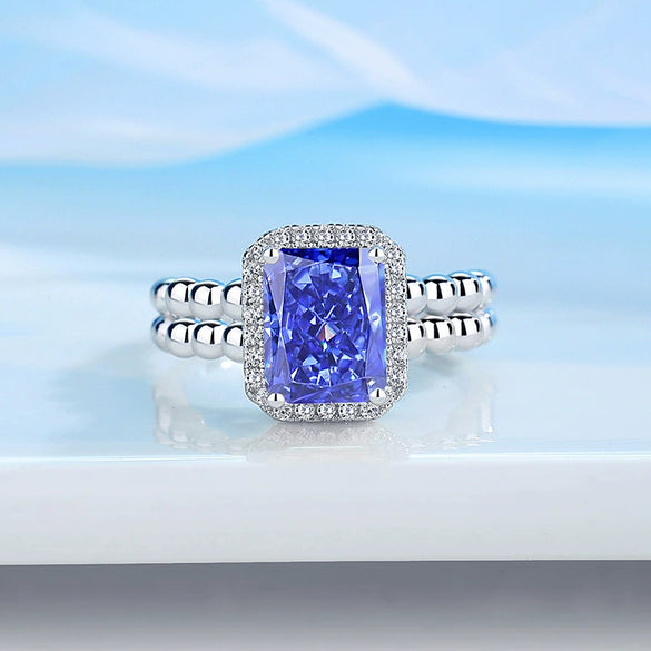 Women's 925 Sterling Silver Geometric Ring Set With Diamonds