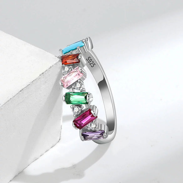 Women's Sterling Silver Geometric Ring With Colored Zircon Inlay Electroplated Fashion Jewelry