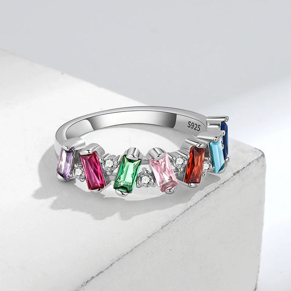 Women's Sterling Silver Geometric Ring With Colored Zircon Inlay Electroplated Fashion Jewelry
