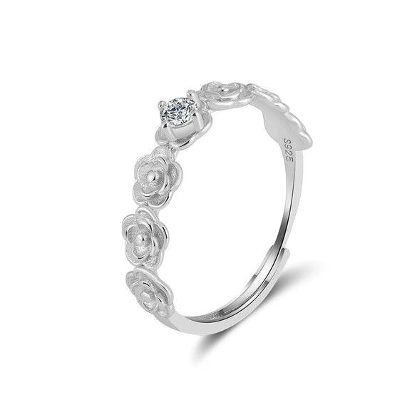 Women's 925 Sterling Silver Geometric Rose Flower Ring Electroplated