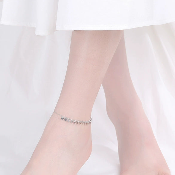 Women's 925 Sterling Silver Geometric Round Tassel Anklet Simple Fashion Anklet Foot Jewelry