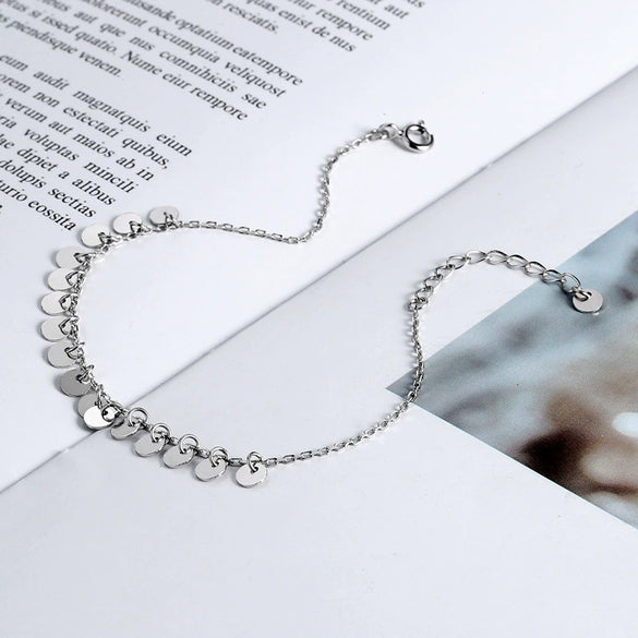 Women's 925 Sterling Silver Geometric Round Tassel Anklet Simple Fashion Anklet Foot Jewelry