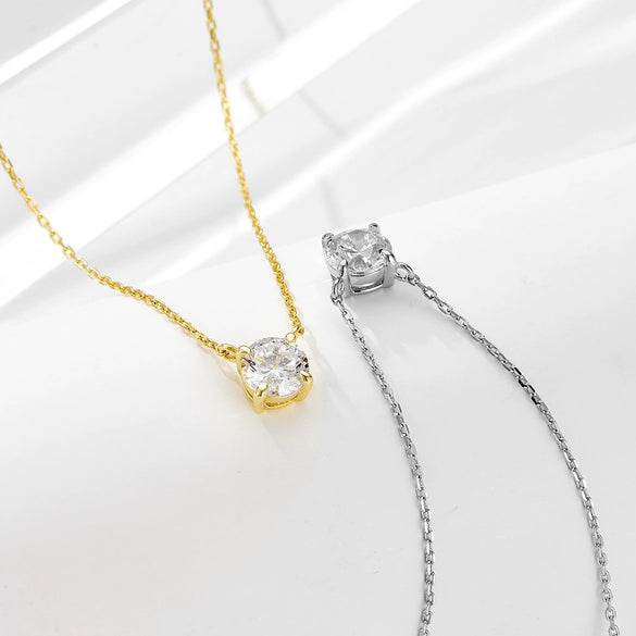 Women's 925 Sterling Silver Geometric Round Zircon Pendant Necklace With Diamond Design And Cross Chain
