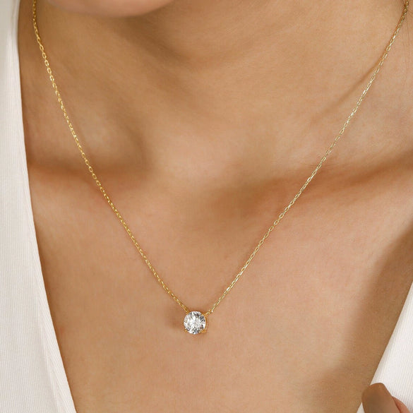 Women's 925 Sterling Silver Geometric Round Zircon Pendant Necklace With Diamond Design And Cross Chain