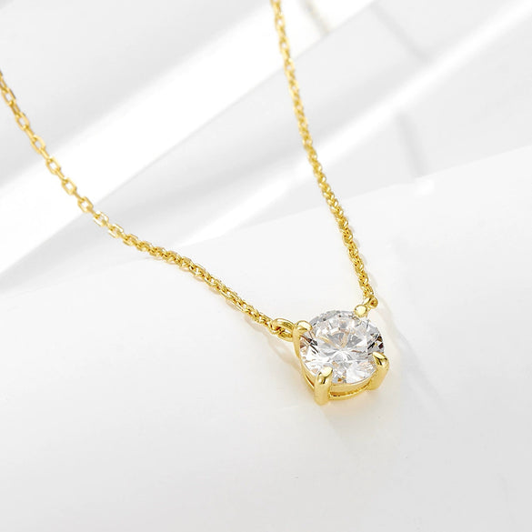 Women's 925 Sterling Silver Geometric Round Zircon Pendant Necklace With Diamond Design And Cross Chain
