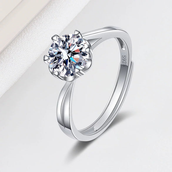Women's 925 Sterling Silver Geometric Six Claw Adjustable Ring With Electroplated Non Fading Stone Setting