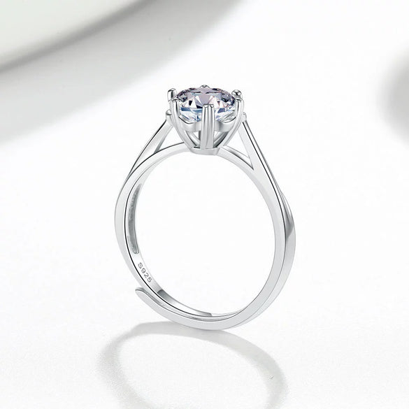 Women's 925 Sterling Silver Geometric Six Claw Adjustable Ring With Electroplated Non Fading Stone Setting