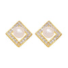 Women's Sterling Silver Geometric Square Pearl Earrings With Electroplated Finish Simple Natural Fashion Jewelry