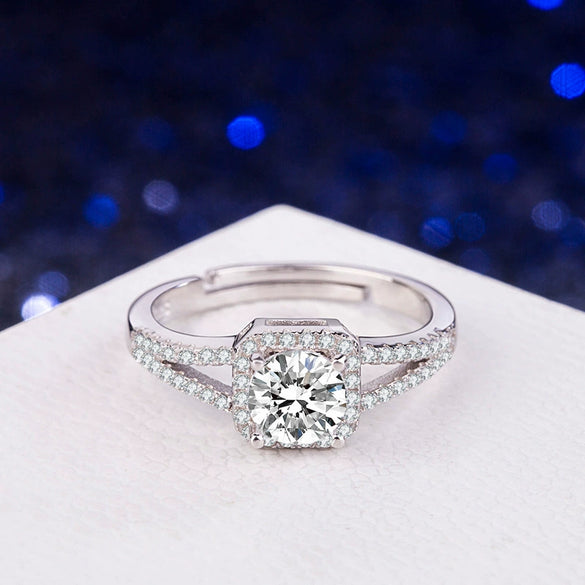 Women's Sterling Silver Geometric Square Ring With Micro Inlaid Zircon Electroplated Fashion Jewelry