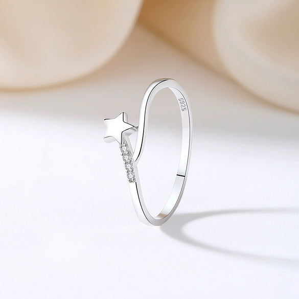 Women's 925 Sterling Silver Geometric Star Ring Electroplated Style