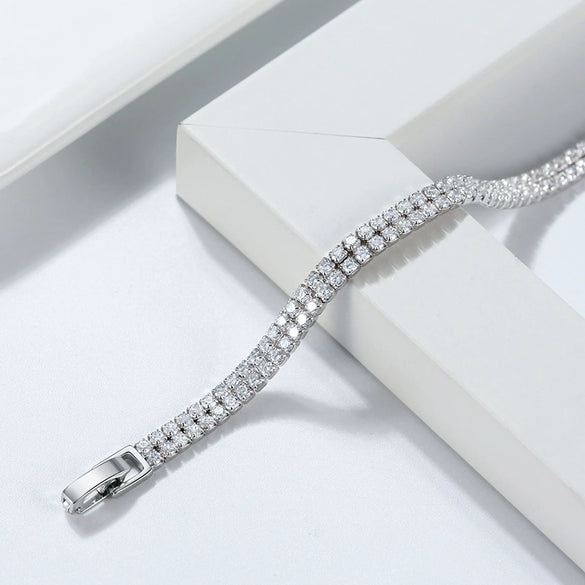 Women's 925 Sterling Silver Geometric Tennis Bracelet With Zircon Electroplated Jewelry