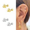 Women's 925 Sterling Silver Geometric Three Ball Spiral Cartilage Piercing Earrings With Electroplated Polished Finish