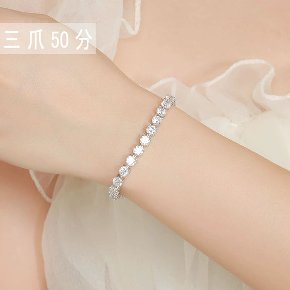 Women's 925 Sterling Silver Geometric Three Claw Inlaid Diamond Moissanite Bracelet Jewelry