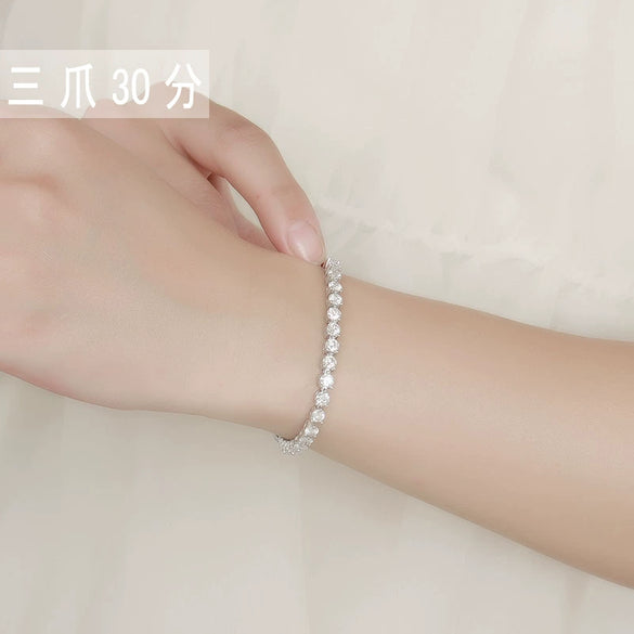 Women's 925 Sterling Silver Geometric Three Claw Inlaid Diamond Moissanite Bracelet Jewelry