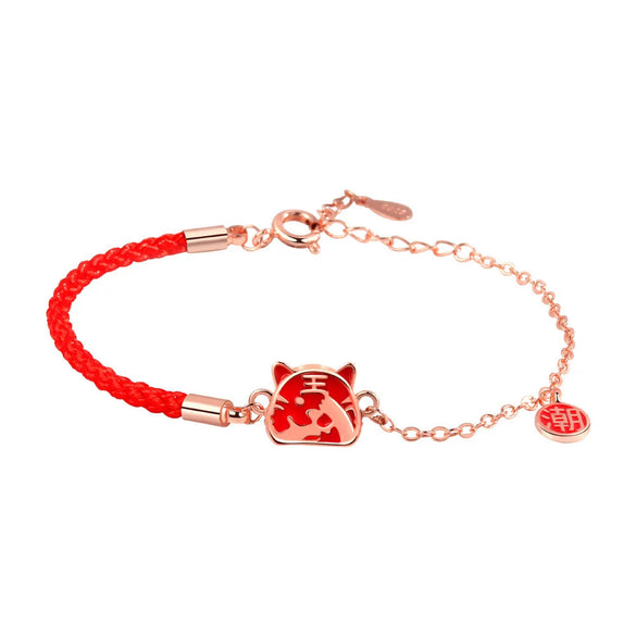 Women's 925 Sterling Silver Geometric Tiger Bracelet Electroplated Silver Chain Bracelet