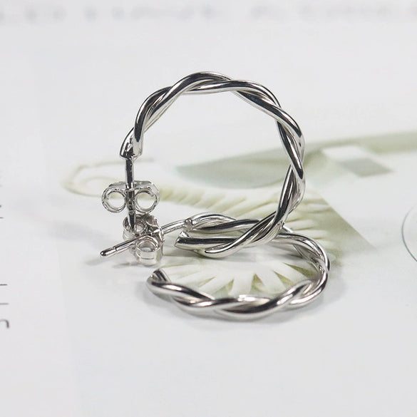 Women's 925 Sterling Silver Geometric Twist Hoop Earrings With Electroplated Finish