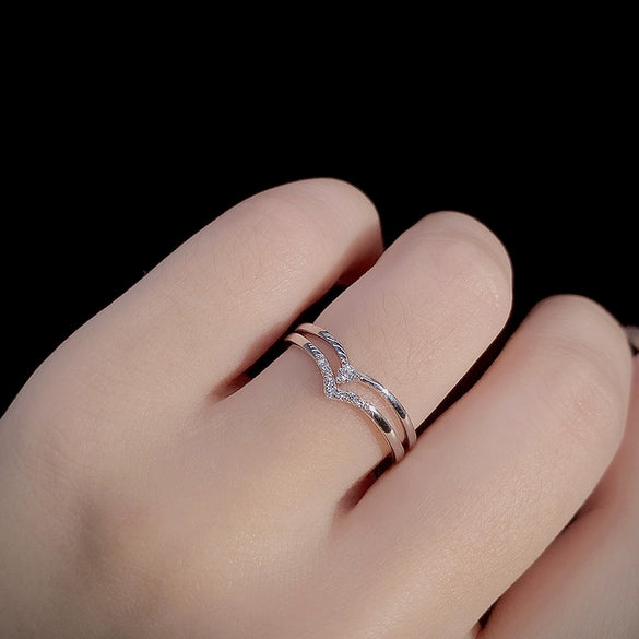 Women's 925 Sterling Silver Geometric Vshaped Electroplated Stacked Ring