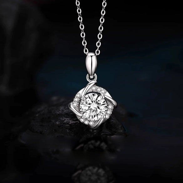 Women's 925 Sterling Silver Geometric Windmill Pendant Necklace Set With Diamonds And Moissanite