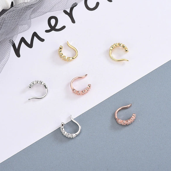 Women's Sterling Silver Geometric Zircon Ear Cuffs Electroplated Rowset Nonpiercing Ear Bone Clips Minimalist Jewelry
